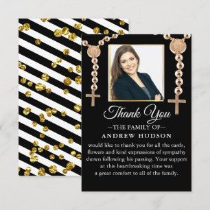Gold Crosses Frame Funeral Photo Thank You Card