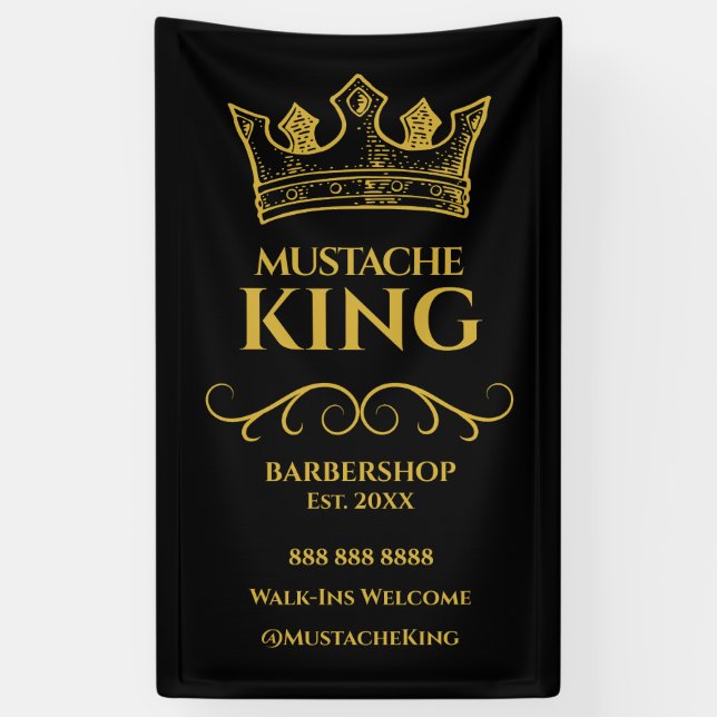 Gold Crown and Moustache Barbershop Banner (Vertical)
