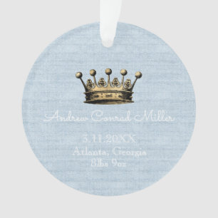 Gold Crown Blue Baby Birth Announcement Keepsake Ornament