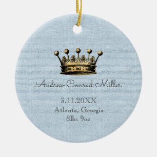Gold Crown Blue Baby Boy Birth Announcement  Ceramic Tree Decoration