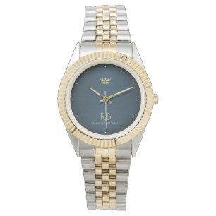 Gold Crown Blue Metallic Watch
