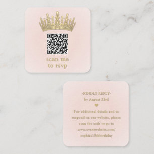 Gold Crown Blush Pink Quinceañera Scan Me QR RSVP Enclosure Card