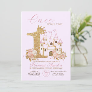 Gold Crown Castle Princess 1st Birthday Invi Invitation