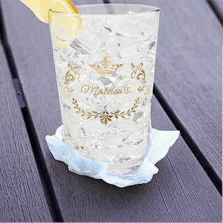 Gold Crown Crest Personalised Glass