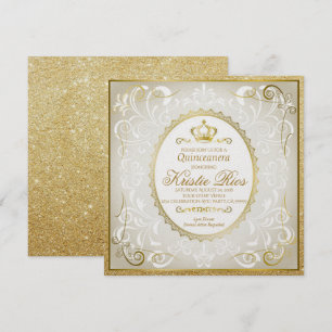 Gold Crown, Elegant, Quinceanera Invitation