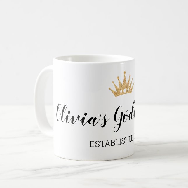 Gold Crown Establish Year of Christening Godmother Coffee Mug (Front Left)