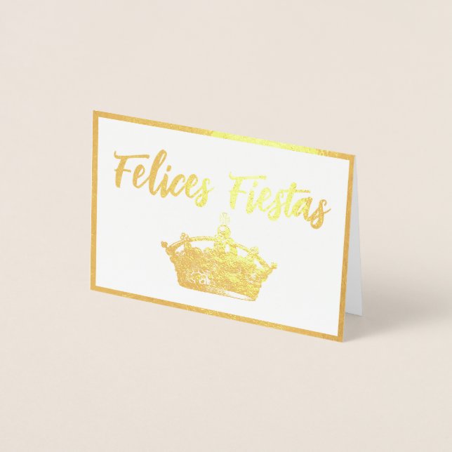 Gold Crown Feliz Navidad Christmas Foil Card (Front)