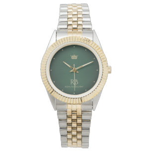 Gold Crown Green Metallic Watch