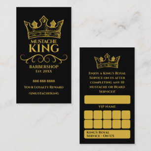 Gold Crown King Moustache Barbershop Reward Loyalty Card