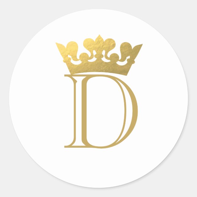 Gold Crown Monogram Classic Round Sticker (Front)