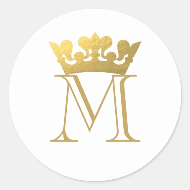 Gold Crown Monogram Classic Round Sticker (Front)