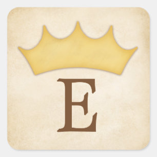 Gold Crown Monogram Personalised Fairytale Name Square Sticker