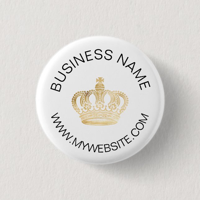 Gold crown name website business brand colour 3 cm round badge (Front)