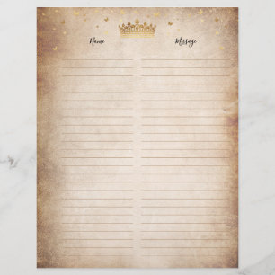 Gold Crown Parchment Paper Guest Book Filler Pages