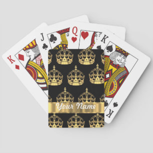 Gold crown pattern on black playing cards