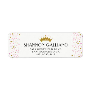 Gold Crown & Pink Confetti Address
