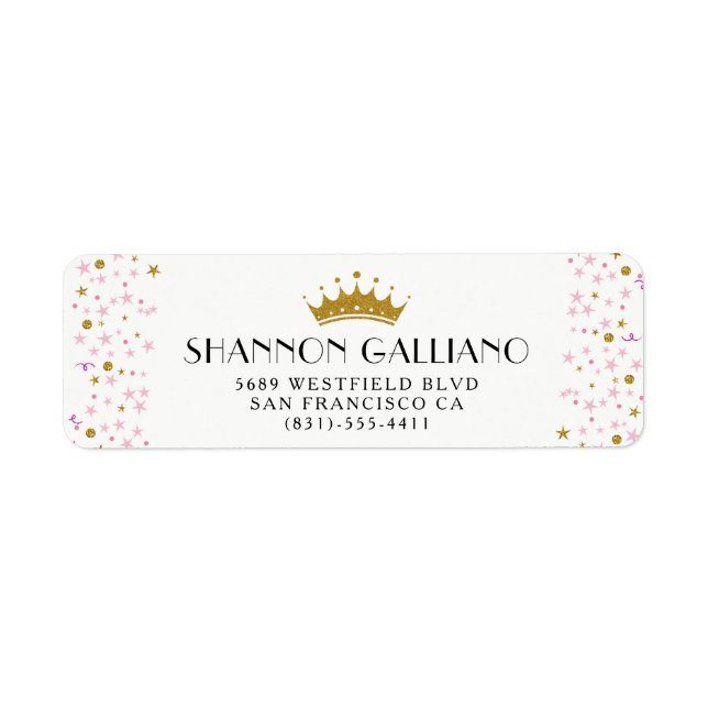 Gold Crown & Pink Confetti Address (Front)