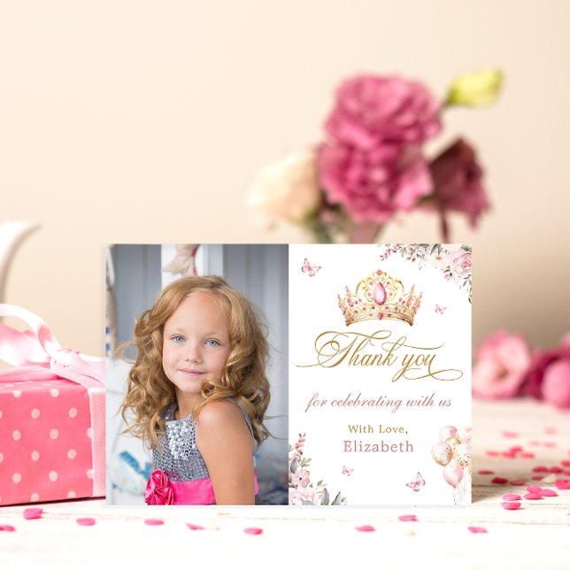 Gold Crown Princess Girl Birthday Thank You Card (Creator Uploaded)