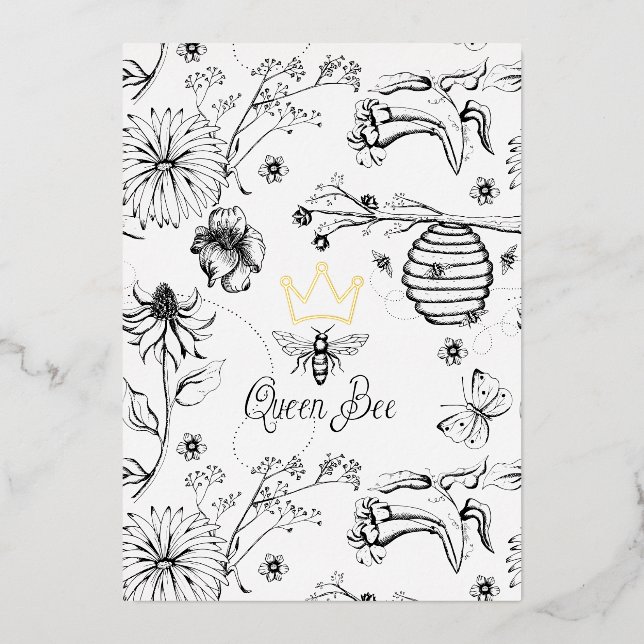 Gold Crown Queen Bee Mummy You Rule Mothers Day Foil Holiday Card (Front)