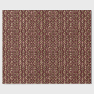 Gold Crown & Red Velvet Royal Damask Pattern Art Wrapping Paper