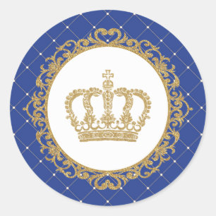 Gold Crown Royal Blue Baby Prince 1st Birthday Classic Round Sticker