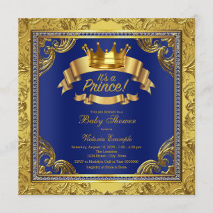 Gold Crown Royal Blue Fancy Prince Baby Shower Invitation