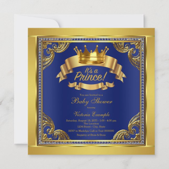 Gold Crown Royal Blue Gold Prince Baby Shower Invitation (Front)