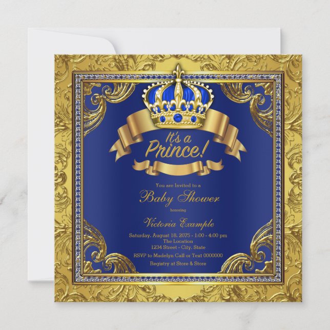 Gold Crown Royal Blue Prince Baby Shower Invitation (Front)