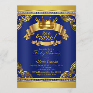 Gold Crown Royal Blue Prince Baby Shower Invitation