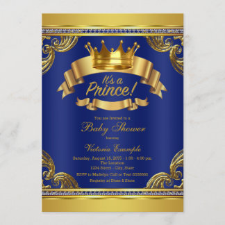 Gold Crown Royal Blue Prince Baby Shower Invitation