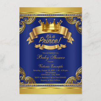 Gold Crown Royal Blue Prince Baby Shower Invitation