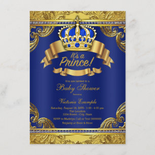 Gold Crown Royal Blue Prince Boy Baby Shower Invitation