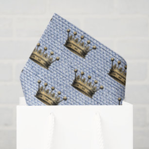 Gold Crown Royal Pattern Blue Linen Prince Chic Tissue Paper