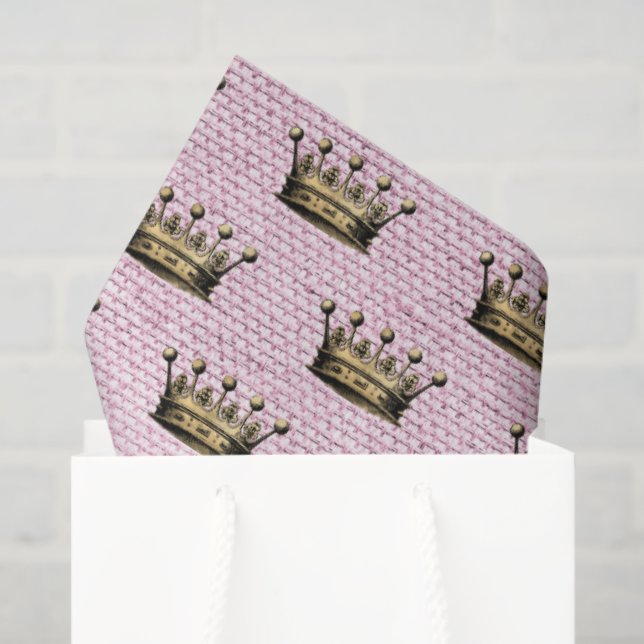 Gold Crown Royal Pattern Pink Linen Princess Chic Tissue Paper (Gift Bag)