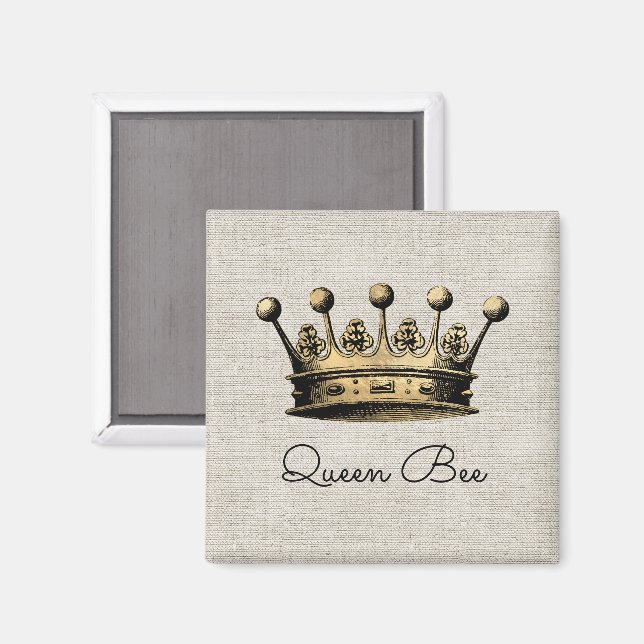 Gold Crown Royal Queen Bee Linen Chic Fun Magnet (Front/Back)