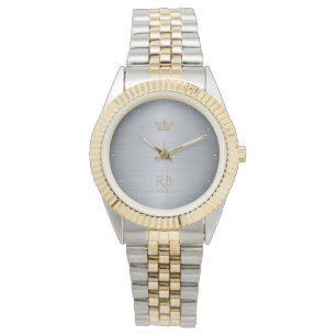 Gold Crown Silver Metallic Watch
