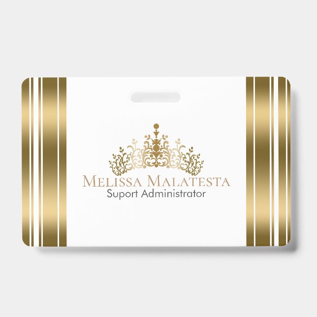 Gold Crown & Stripes Modern Design ID Badge (Front)