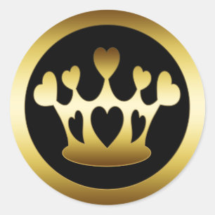 GOLD CROWN WITH HEARTS CLASSIC ROUND STICKER