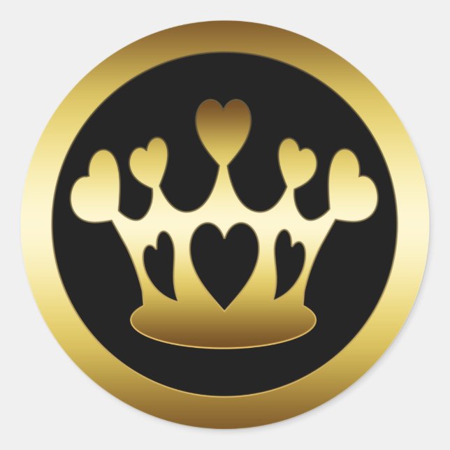 GOLD CROWN WITH HEARTS CLASSIC ROUND STICKER (Front)