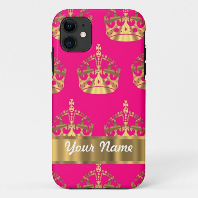 Gold crowns on hot pink Case-Mate iPhone case (Back)