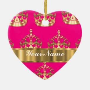 Gold crowns on hot pink ceramic tree decoration