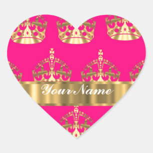 Gold crowns on hot pink heart sticker