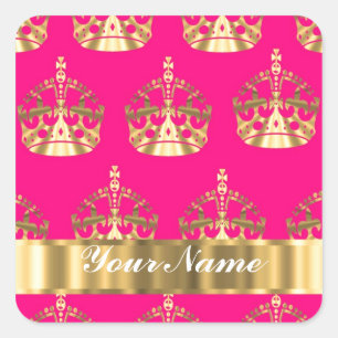 Gold crowns on hot pink square sticker
