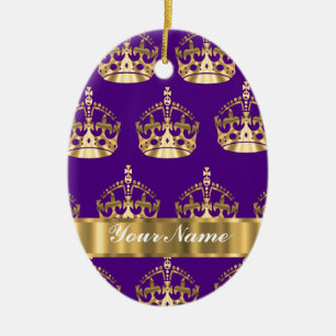 Gold crowns on purple ceramic tree decoration