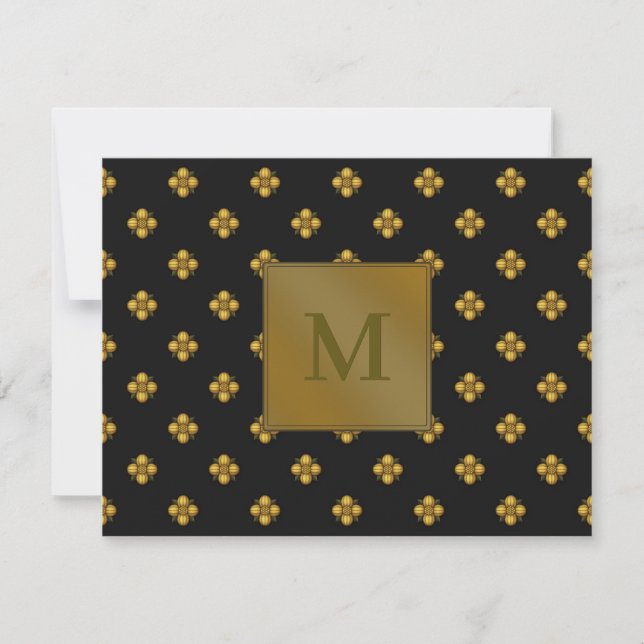 Gold Cruciferous Flowers Monogrammed Black Card (Front)