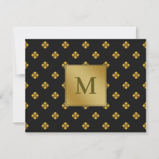 Gold Cruciferous Flowers Monogrammed Black Card