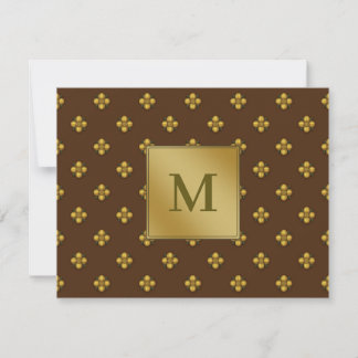 Gold Cruciferous Flowers Monogrammed Brown Card