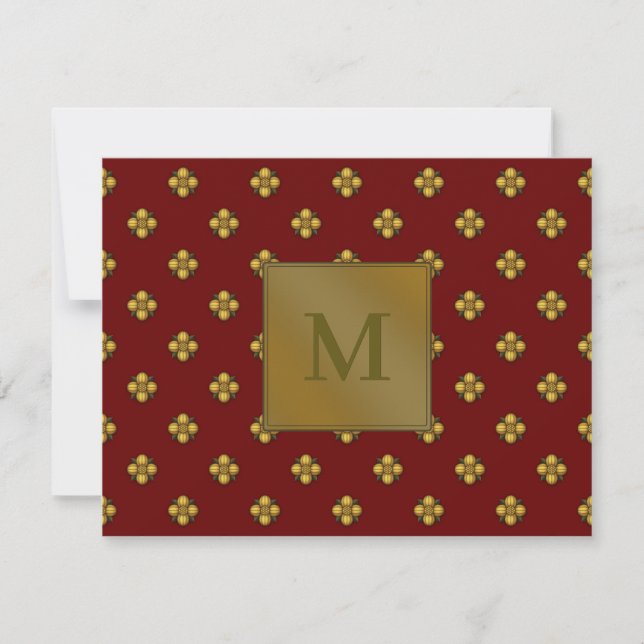 Gold Cruciferous Flowers Monogrammed Red Card (Front)