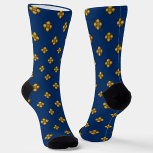 Gold Cruciferous Flowers on Blue Socks