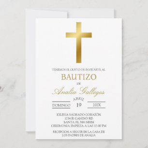 Gold Crucifix Spanish baptism Invitation